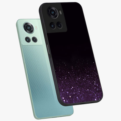 Glittery Purple Bokeh Glass Case for 1+10R angled mockup showcasing glossy finish and luminous shimmer tones
