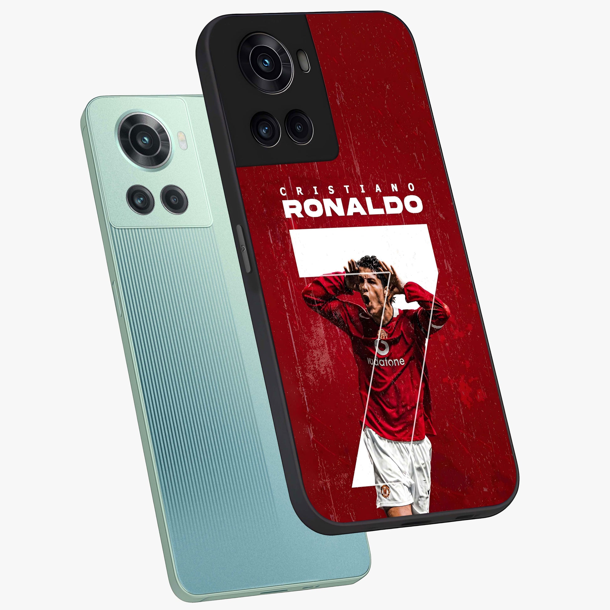 Goal Celebration Legacy Glass Case for 1+10R angled mockup showcasing glossy finish and dynamic action tones