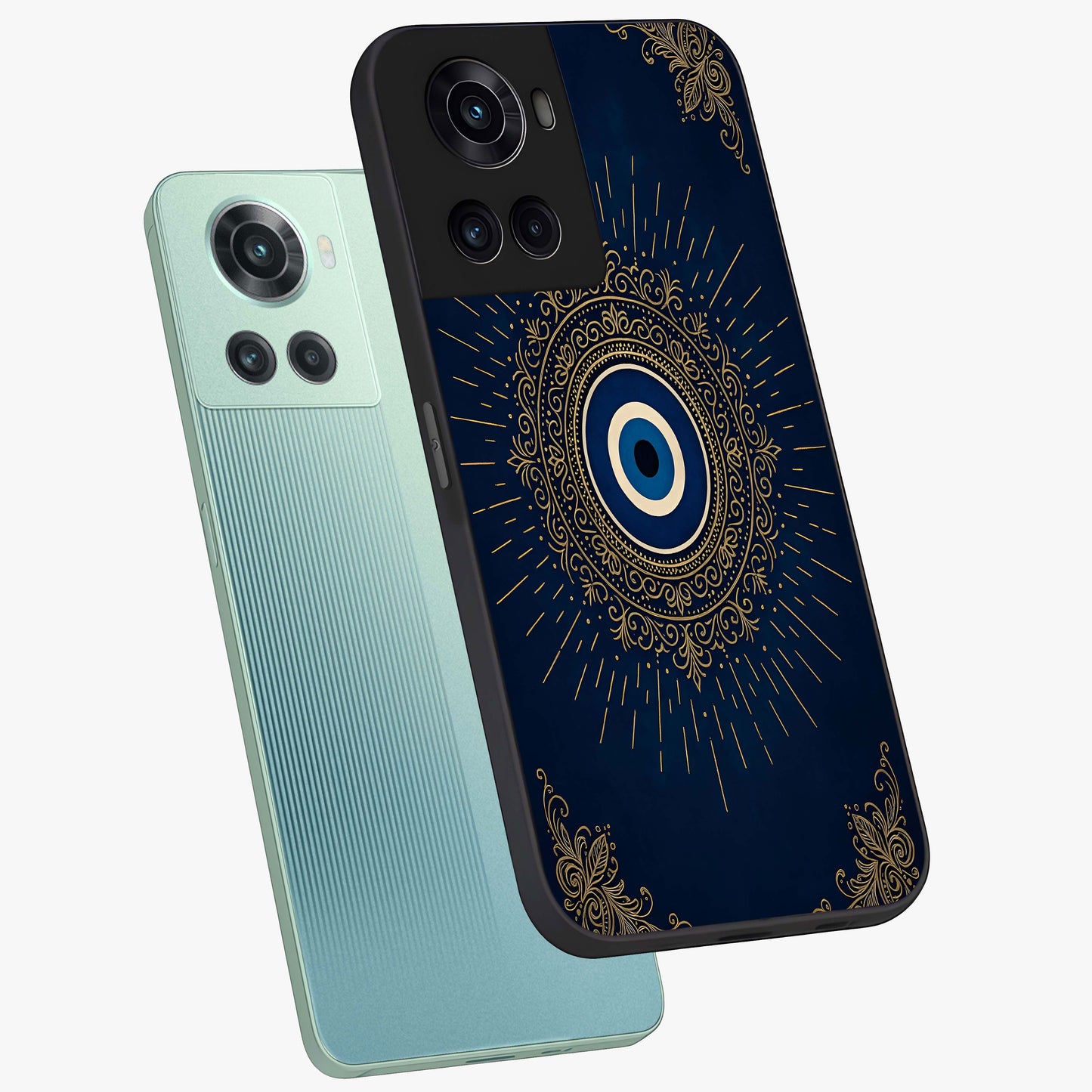 Golden Heart Glow Glass Case for 1+10R angled mockup showcasing glossy finish and radiant warm tones