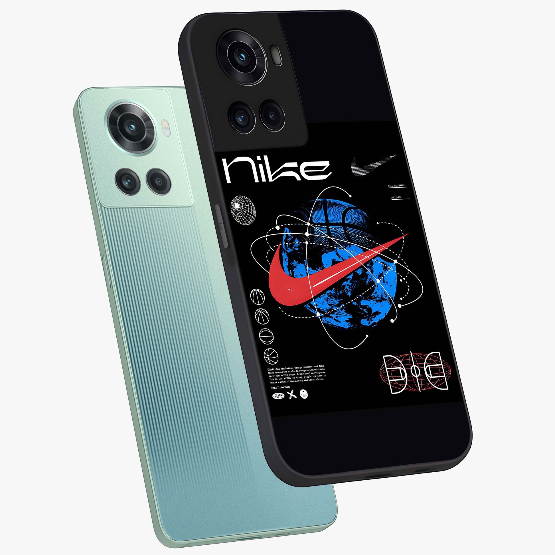 Gravity Sports Fusion Glass Case for 1+10R angled mockup showcasing glossy finish and high energy detailing