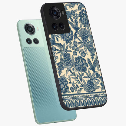Heirloom Wild Bloom Glass Case for 1+10R angled mockup showcasing glossy finish and rich botanical textures