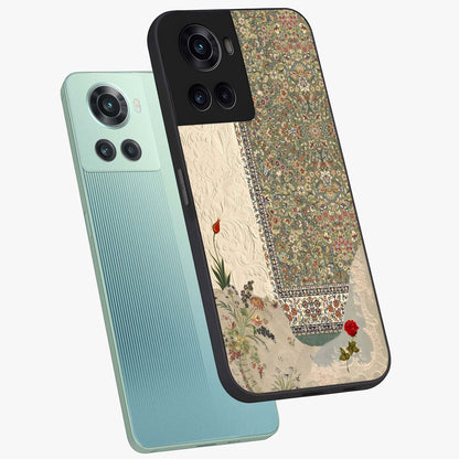 Heritage Textile Layers Glass Case for 1+10R captured at a warm angle highlighting rich fabric patterns, gloss, and edge clarity.