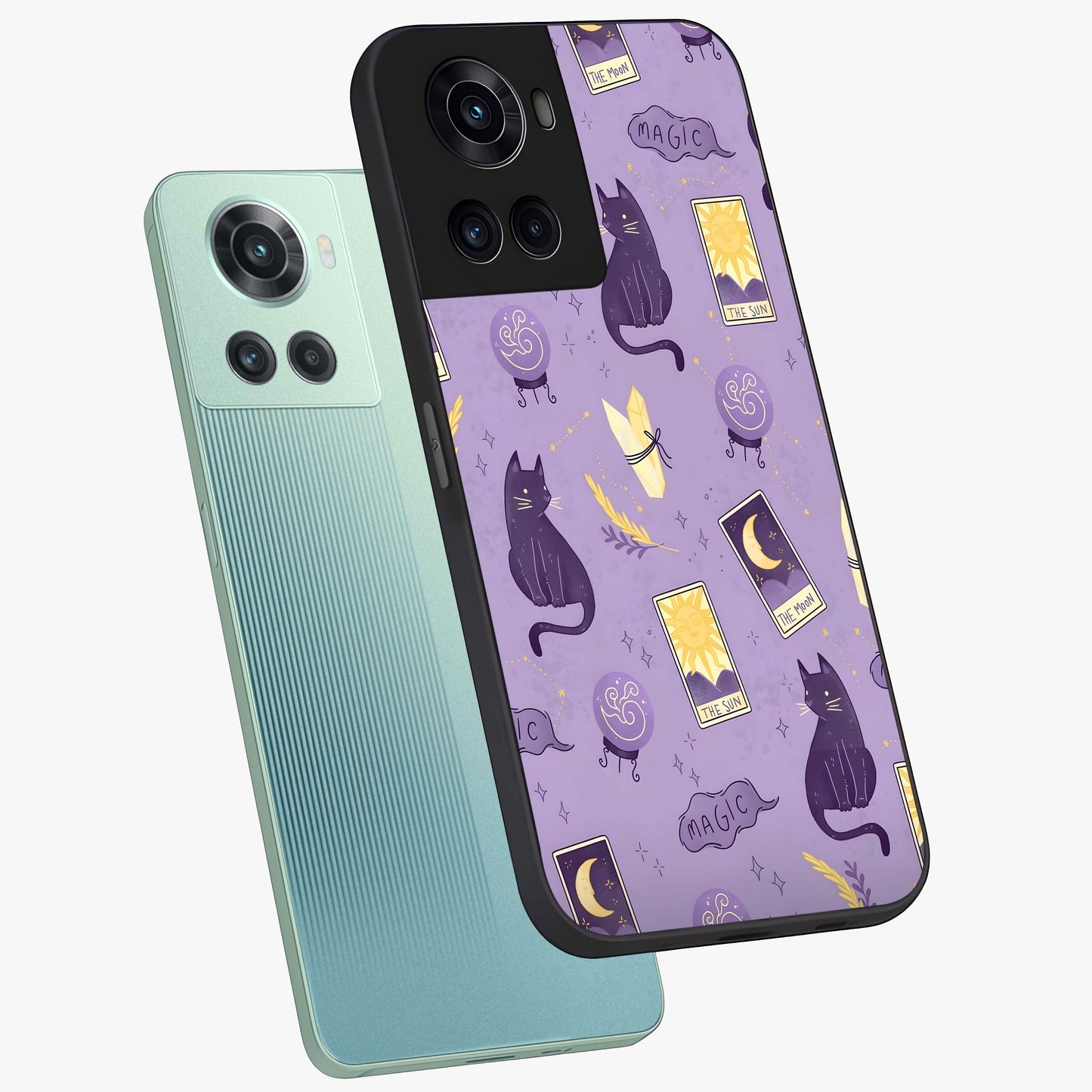 Humble Magic Cats Glass Case for 1+10R captured at a warm angle highlighting playful magical details, gloss, and edge clarity.