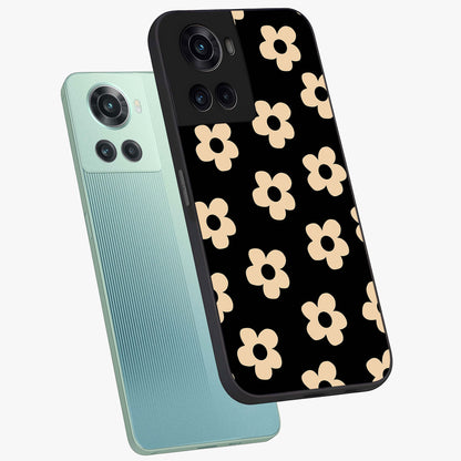 Little Daisy Flower Retro Pattern Glass Case for 1+10R angled mockup showcasing glossy finish and vintage bloom tones