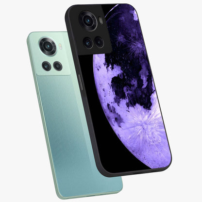 Lunar Glow in Violet Glass Case for 1+10R angled mockup showcasing glossy finish and soft purple gradients