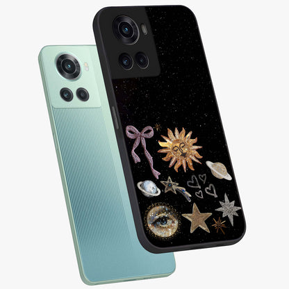 Magical Jewelry Vibe Glass Case for 1+10R angled mockup showcasing glossy finish and sparkling detailing