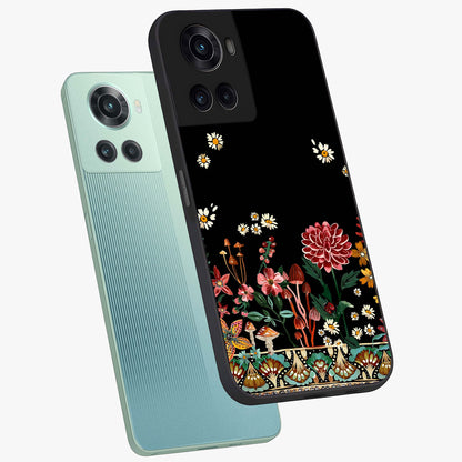 Midnight Bloom Pattern Glass Case for 1+10R angled mockup showcasing glossy finish and rich bloom detailing