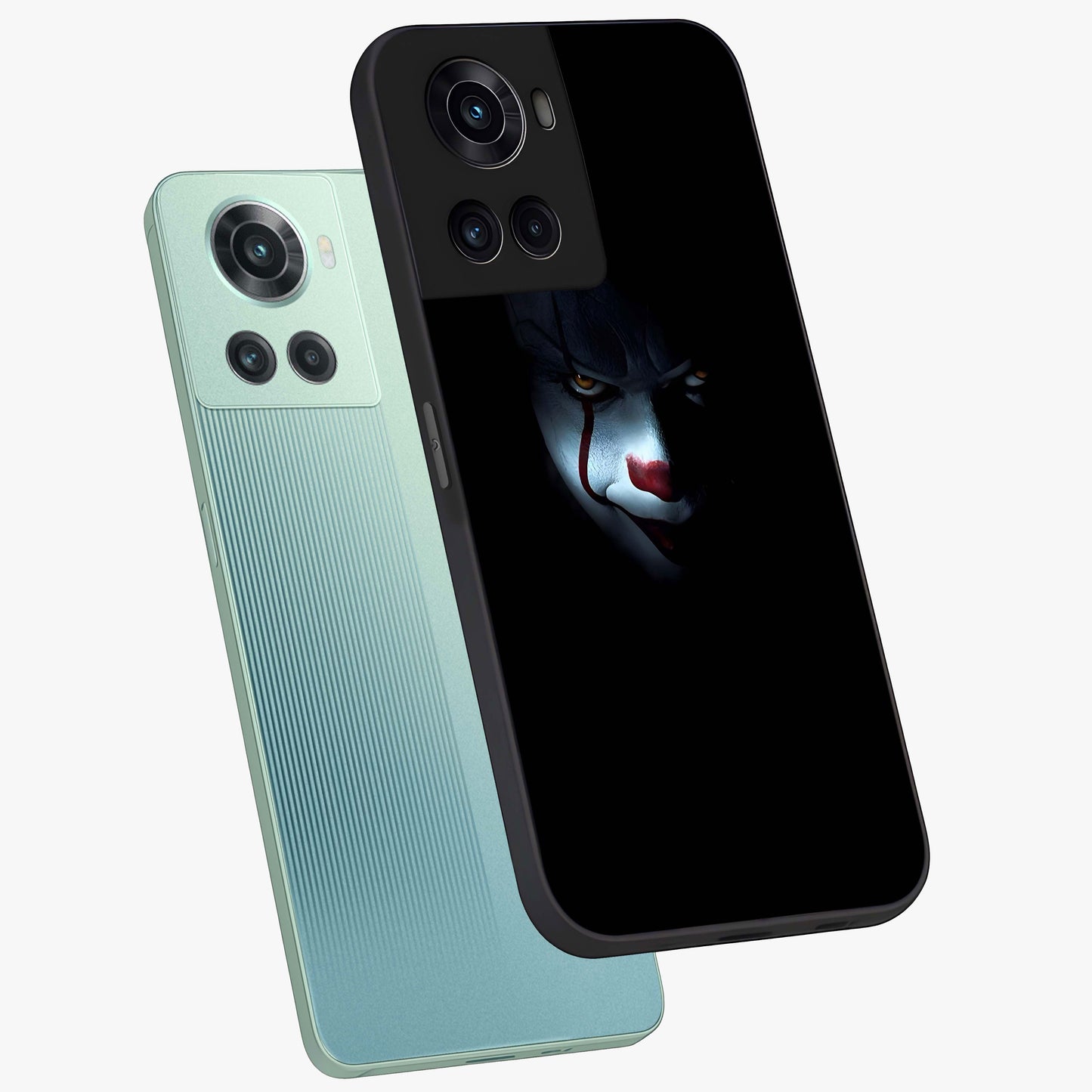 Midnight Madness Smile Glass Case for 1+10R angled mockup showcasing glossy finish and dramatic detailing