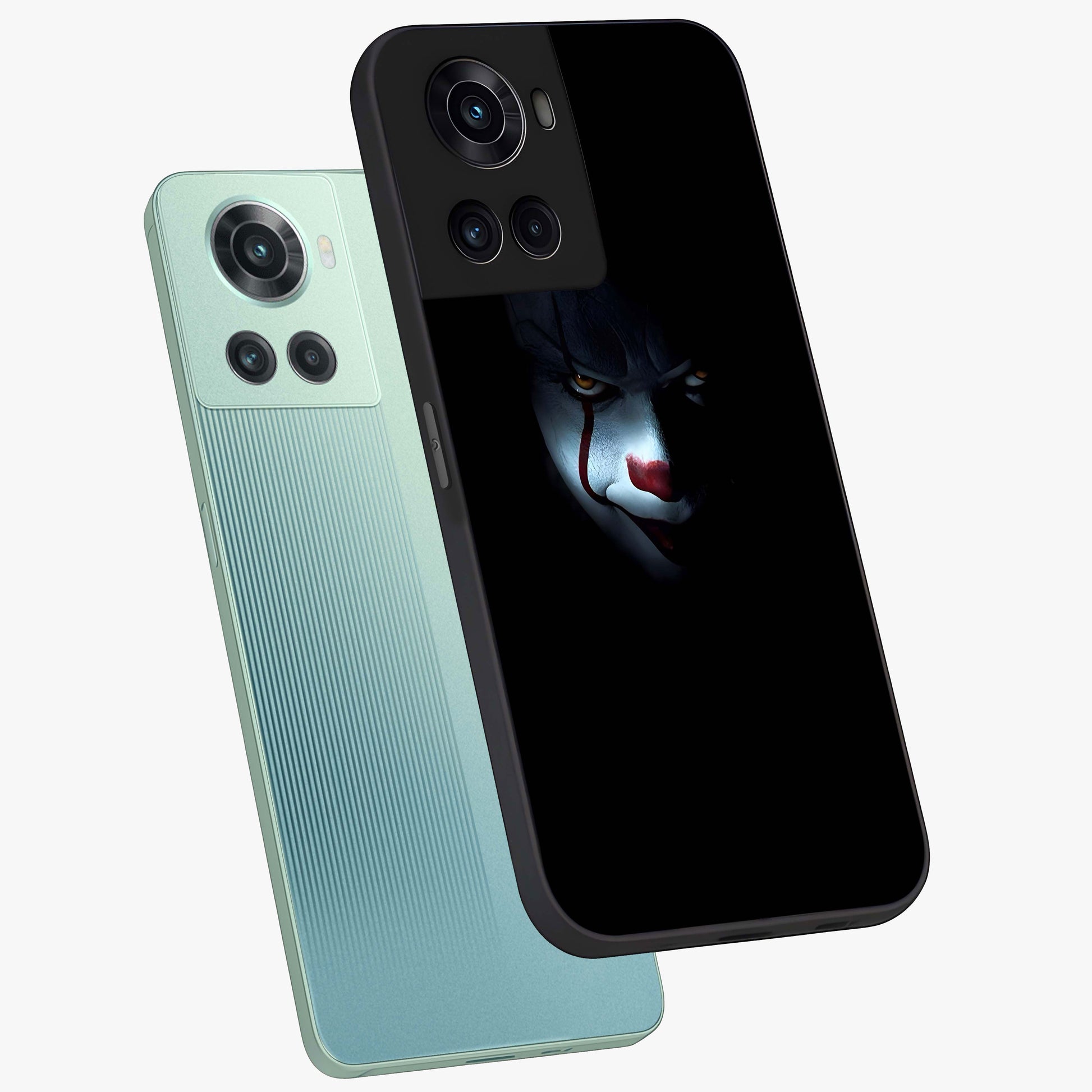Midnight Madness Smile Glass Case for 1+10R angled mockup showcasing glossy finish and dramatic detailing