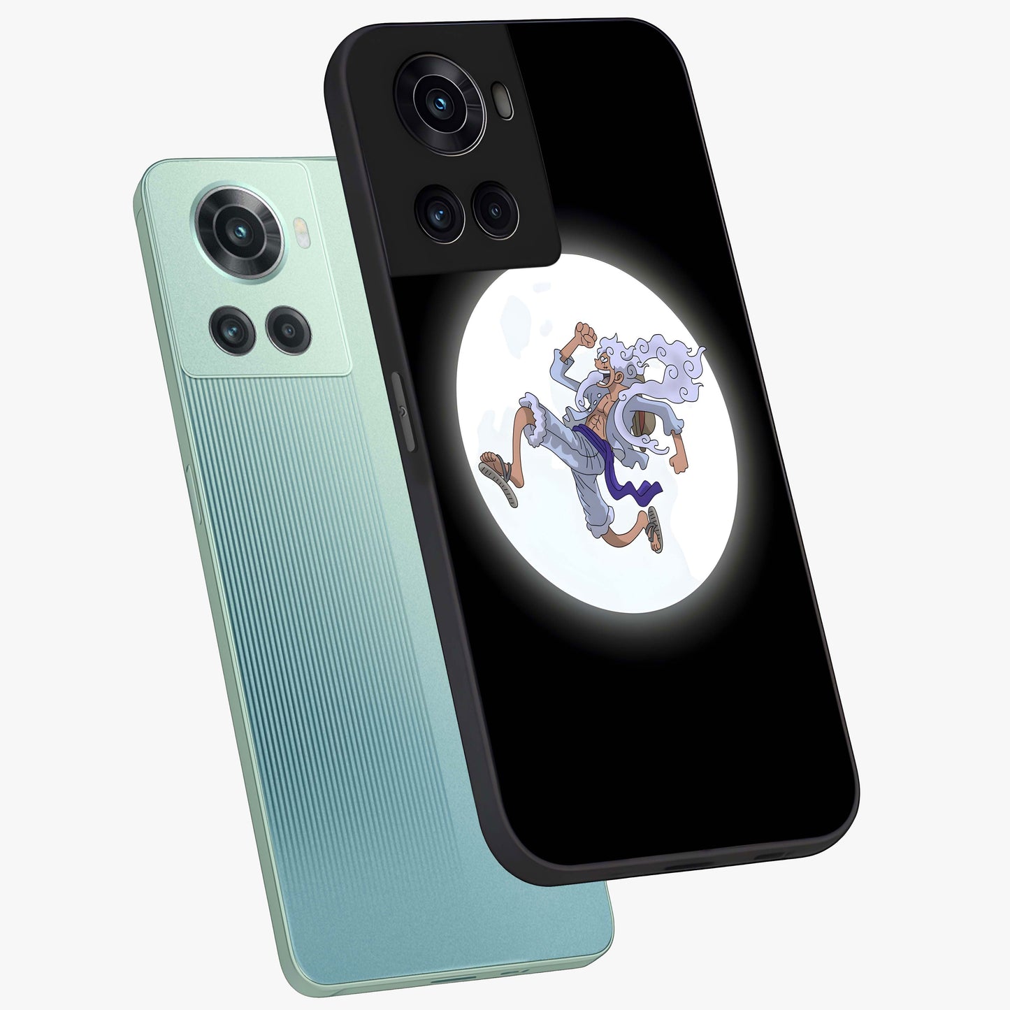Moonlit Freedom Dance Glass Case for 1+10R angled mockup showcasing glossy finish and flowing night gradients