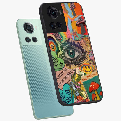 Mystic Eye Wonderland Glass Case for 1+10R angled mockup showcasing glossy finish and vibrant cosmic tones