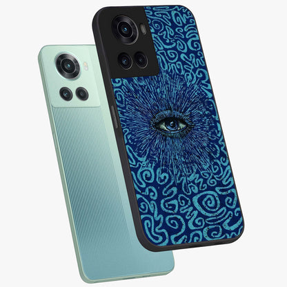 Mystic Inner Eye Glass Case for 1+10R angled mockup showcasing glossy finish and deep cosmic gradients