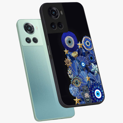 Mystic Ocean Eye Glass Case for 1+10R angled mockup showcasing glossy finish and fluid wave detailing