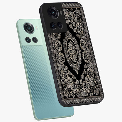 Noir Bloom Elegance Glass Case for 1+10R angled mockup showcasing glossy finish and refined bloom detailing