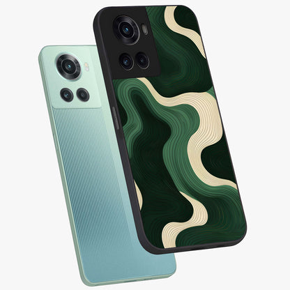 Organic Swirl Design Glass Case for 1+10R angled mockup showcasing glossy finish and smooth gradient tones