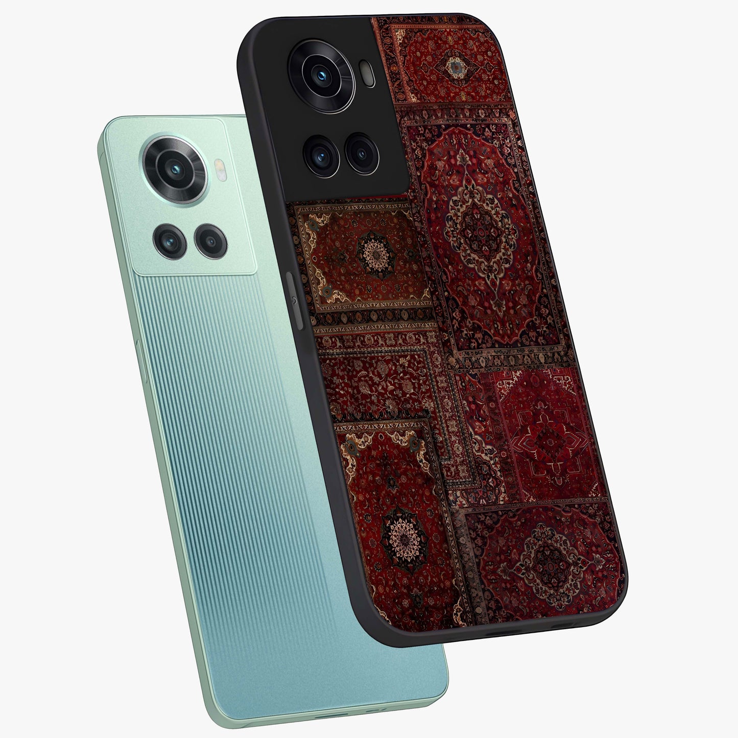 Persian Velvet Tale Glass Case for 1+10R angled mockup showcasing glossy finish and rich deep tones