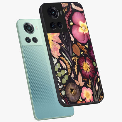 Petal Dream Tapestry Glass Case for 1+10R angled mockup showcasing glossy finish and rich bloom detailing