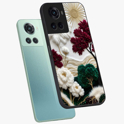 Radiant Bloom Elegance Glass Case for 1+10R angled mockup showcasing glossy finish and refined bloom detailing