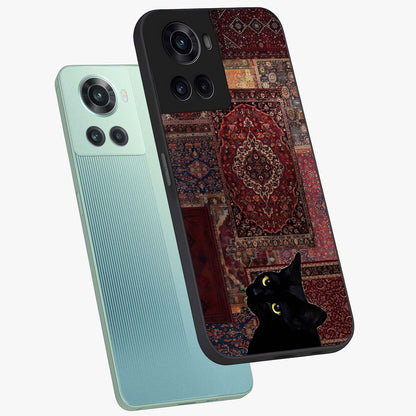 Regal Magic Cat Apple Glass Case for 1+10R angled mockup showcasing glossy finish and vibrant illustration detailing