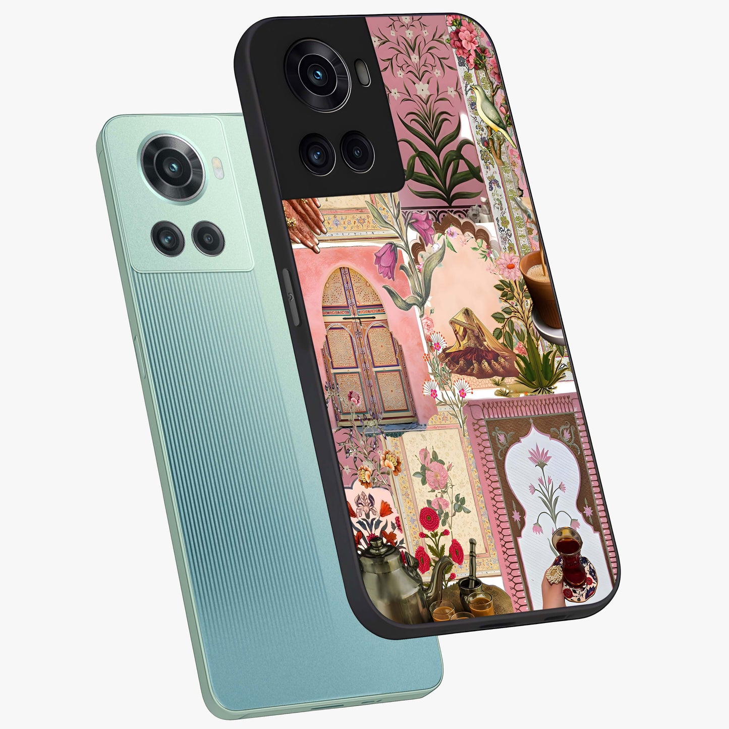 Royal Pink Legacy Glass Case for 1+10R angled mockup showcasing glossy finish and refined pastel tones