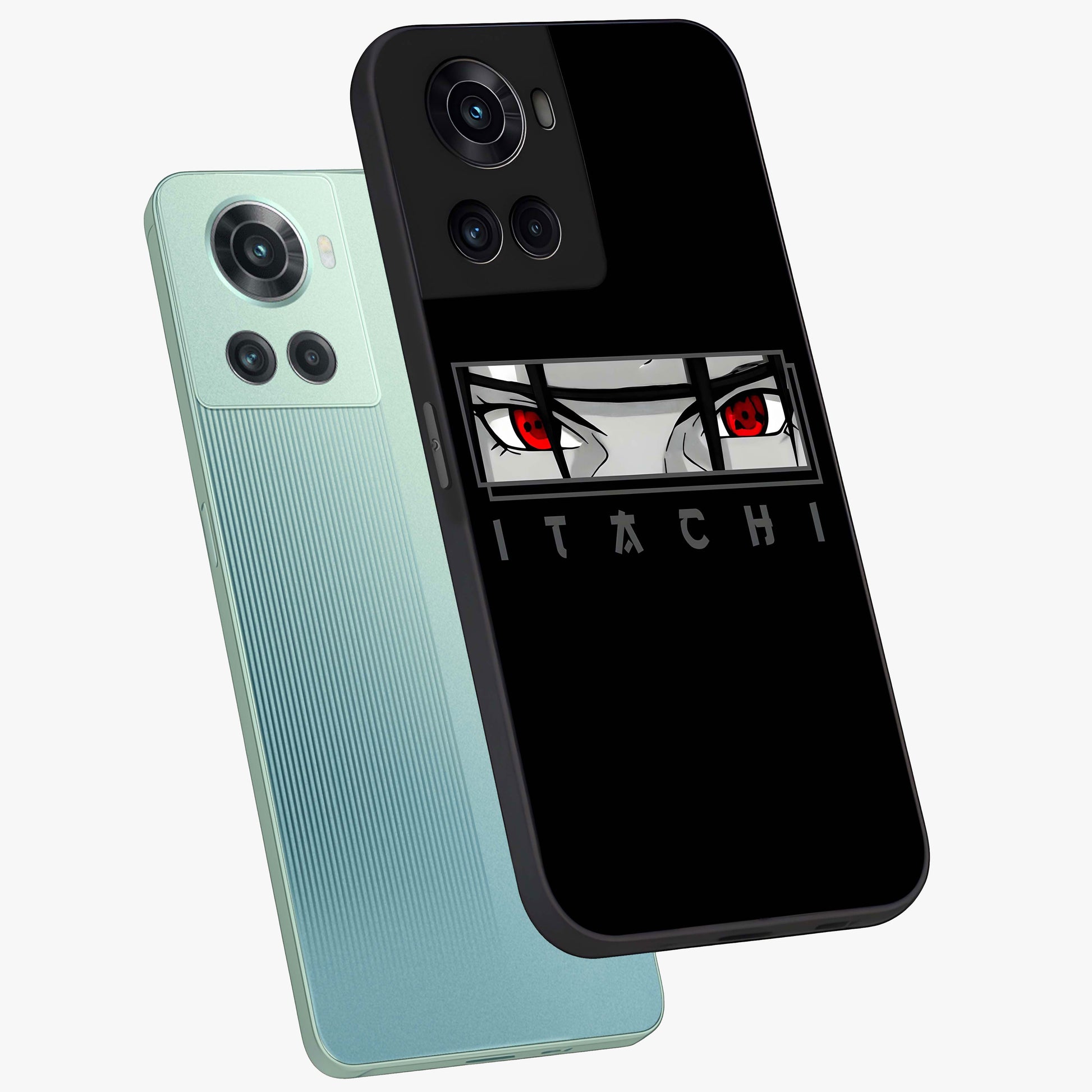 Scarlet Gaze Dominance Glass Case for 1+10R angled mockup showcasing glossy finish and bold scarlet tones