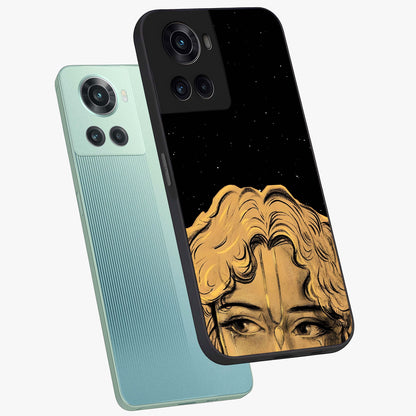 Shri Krishna Art Glass Case for 1+10R angled mockup showcasing glossy finish and vibrant spiritual tones