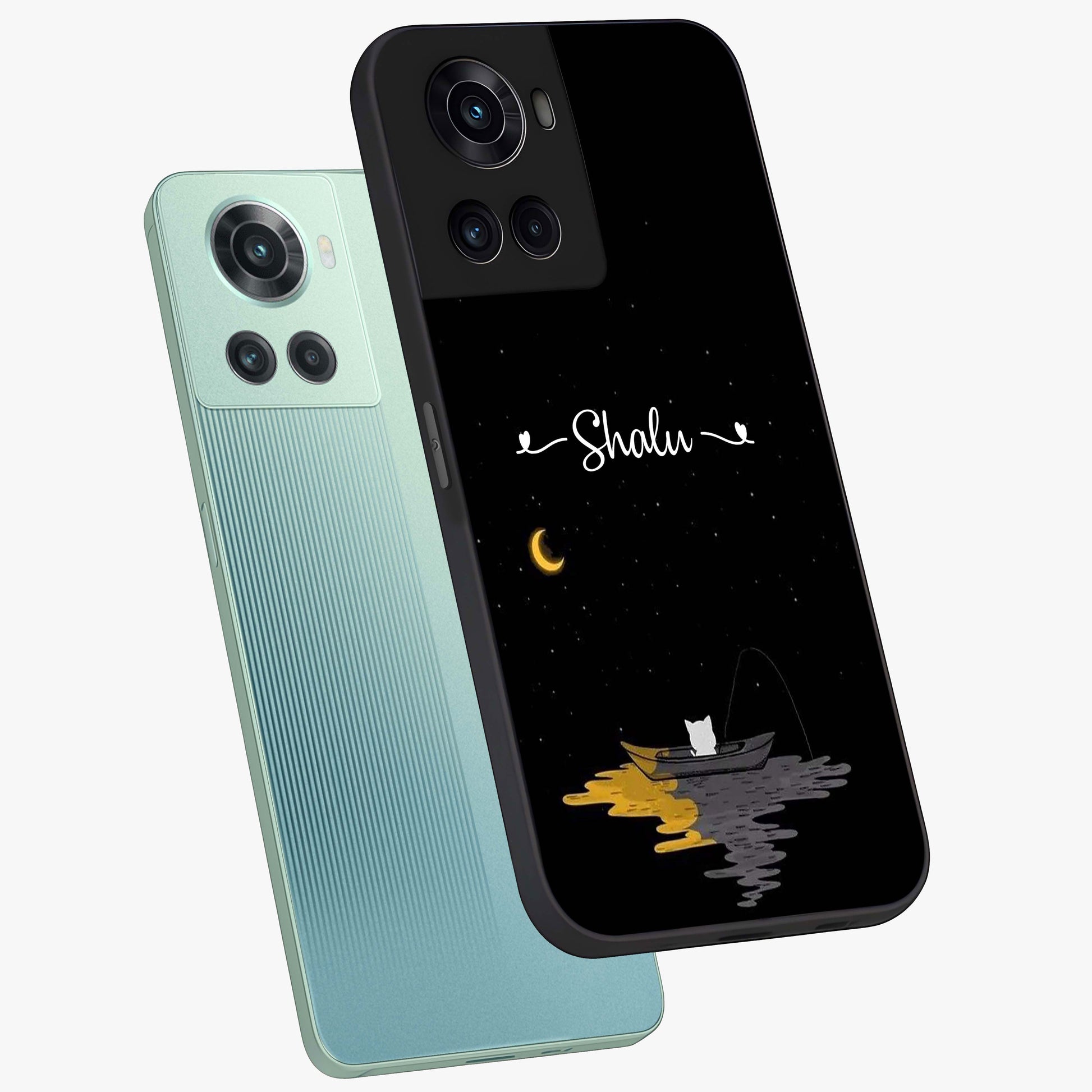 Silent Night Row Glass Case for 1+10R angled mockup showcasing glossy finish and deep shadow tones
