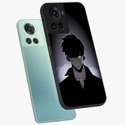 Silent Shadow Awakening Glass Case for 1+10R angled mockup showcasing glossy finish and dramatic shadow detailing