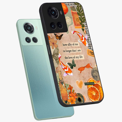 Soft Chaos Aesthetic Glass Case for 1+10R angled mockup showcasing glossy glass finish and blended gradient detailing