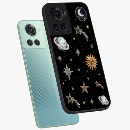 Stars and Planets Brooches Glass Case for 1+10R angled mockup showcasing glossy finish and luminous space tones
