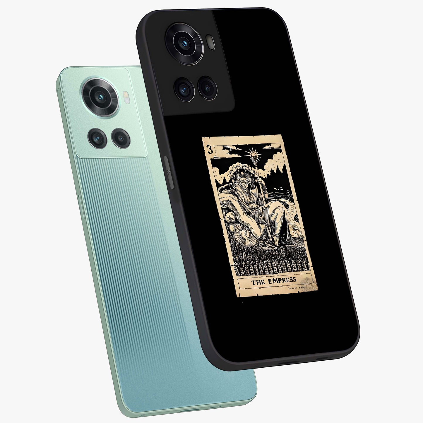 The Empress Glass Case for 1+10R angled mockup showcasing glossy finish and rich luxurious tones