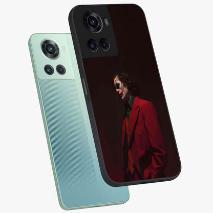 Tragic Chaos King Glass Case for 1+10R angled mockup showcasing glossy finish and bold shadow detailing