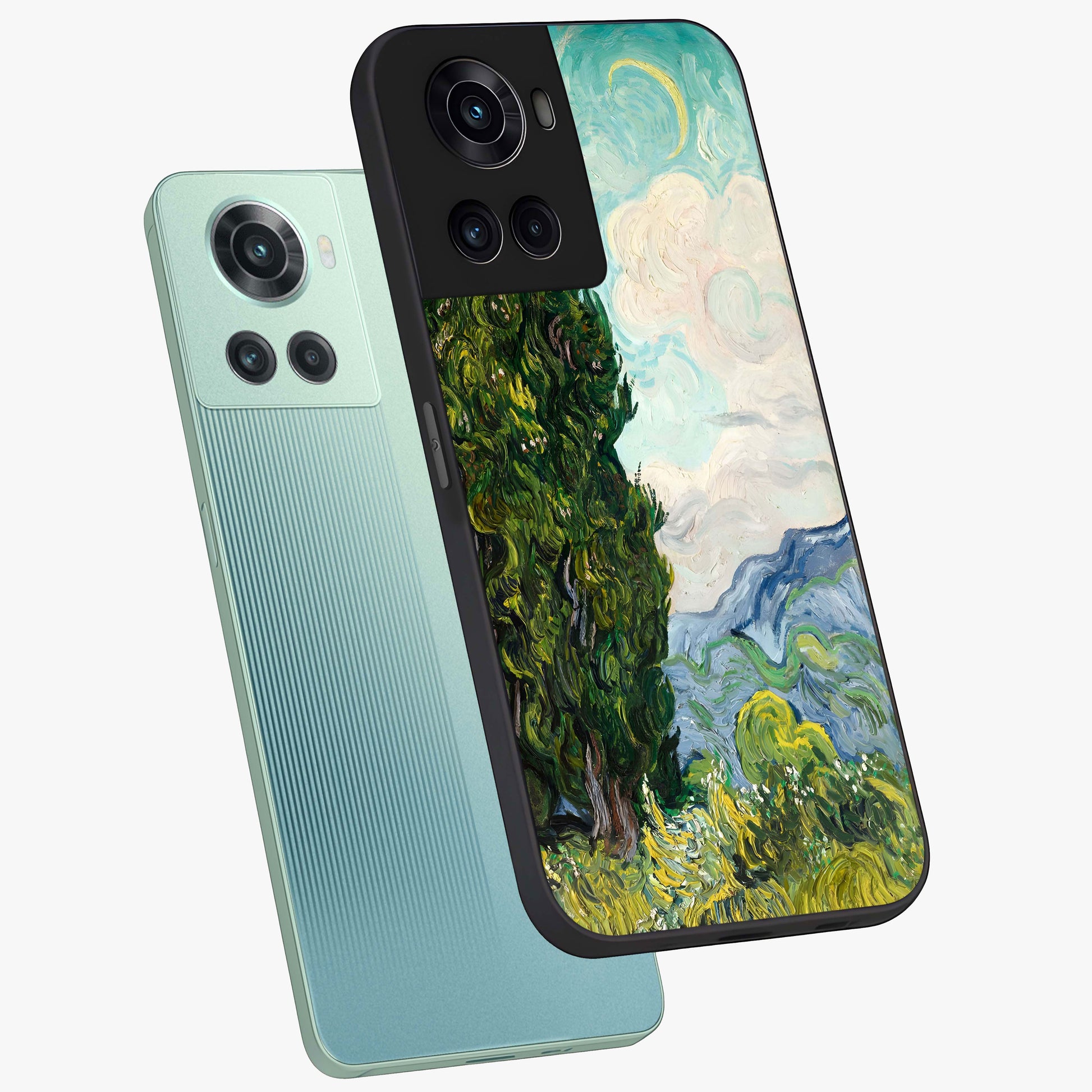 Van Gogh Vintage Art Glass Case for 1+10R angled mockup showcasing glossy finish and rich artistic gradients
