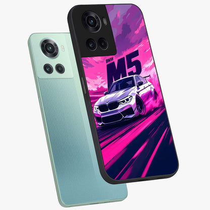 Velocity Drift Pulse Glass Case for 1+10R angled mockup showcasing glossy finish and bold speed gradients