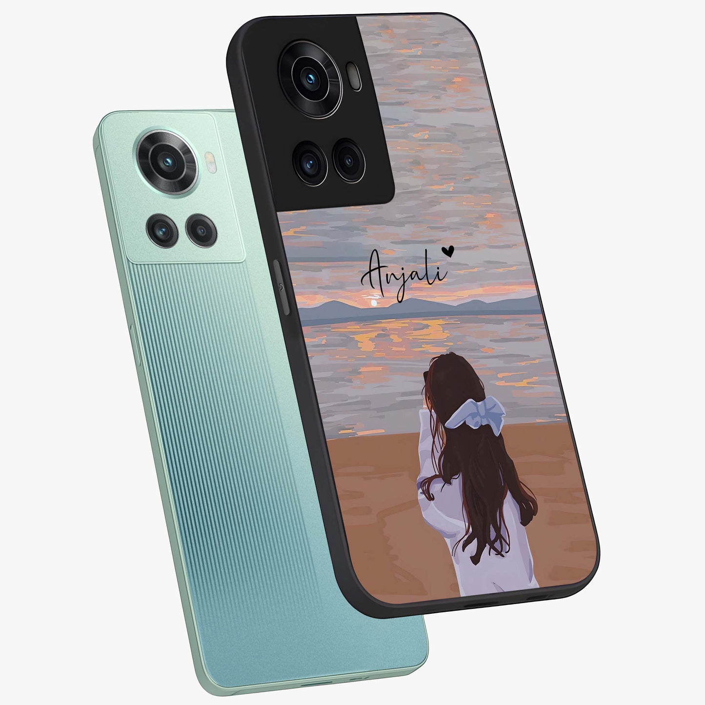Girl Facing Sunset Beach Custom Name Glass Case for OnePlus 10R |1+10R
