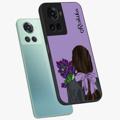 Girl Holding Flowers Custom Name Glass Case for OnePlus 10R |1+10R