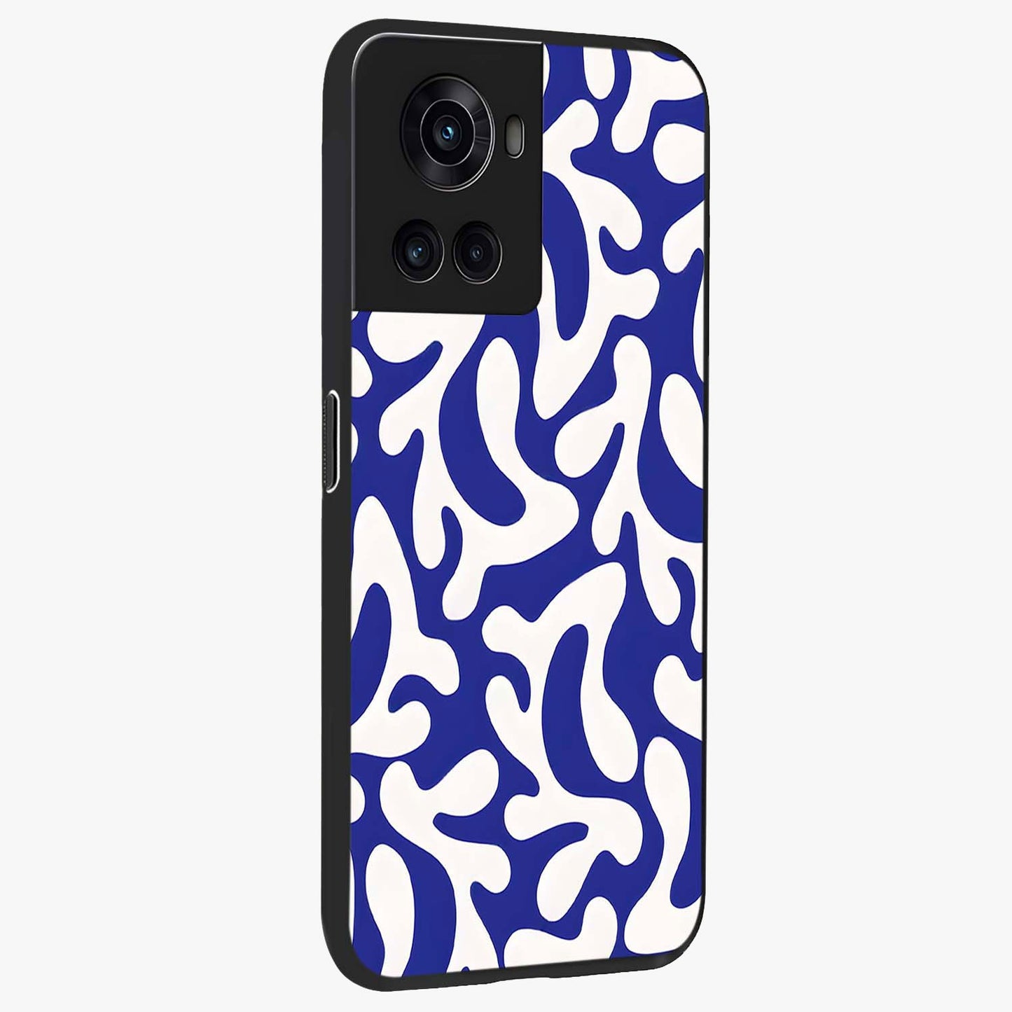 Abstract Coral Waves Glass Case for 1+10R side perspective highlighting dynamic wave patterns and premium build