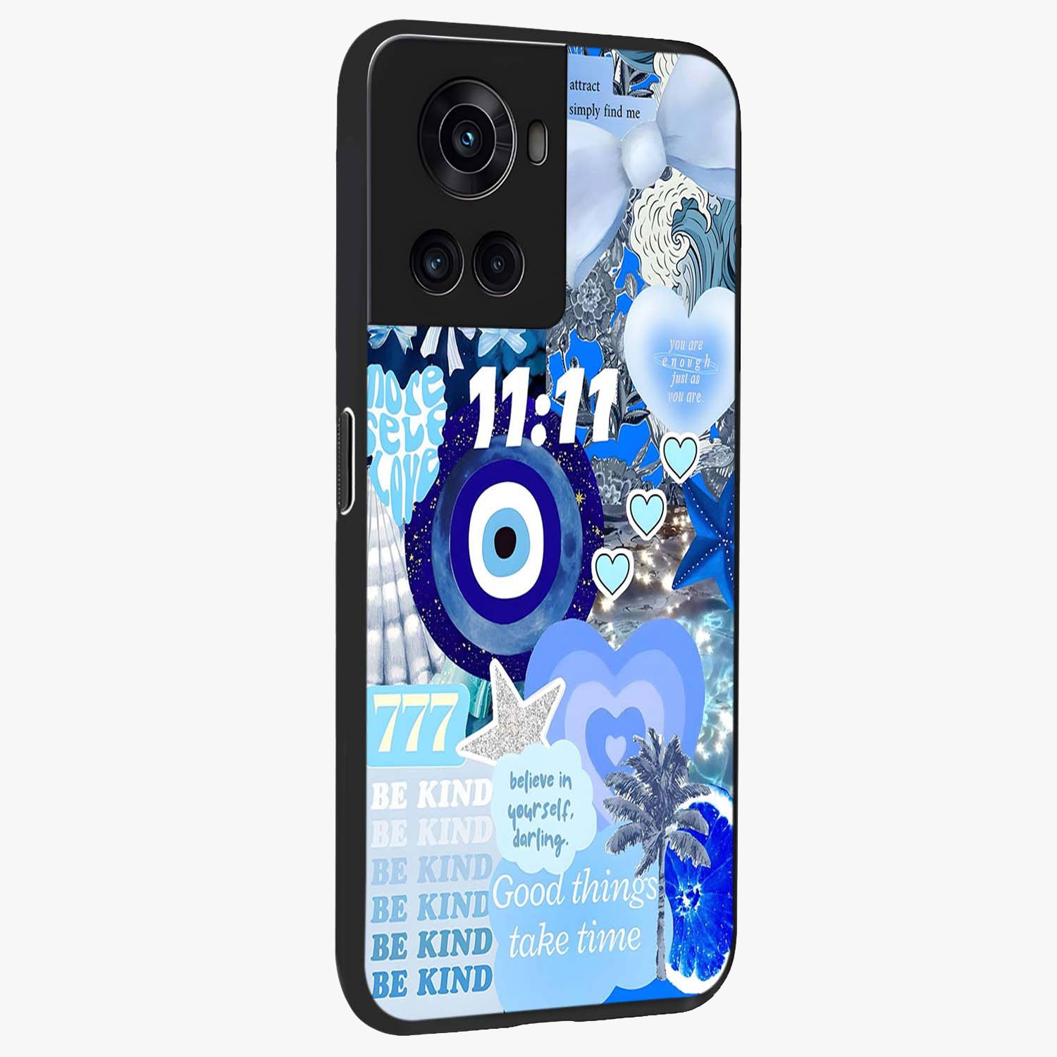 Aesthetic Be Kind Eye Glass Case for 1+10R side perspective highlighting artistic eye graphic details