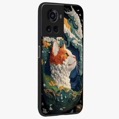 Aurora Cat Dreams Glass Case for 1+10R side perspective highlighting detailed feline illustration and smooth edges