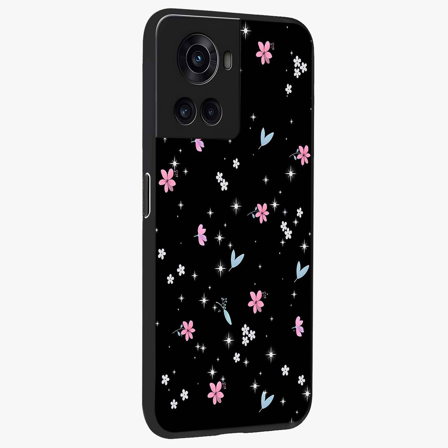 Black Aesthetic Wallpapers Glass Case for 1+10R side perspective highlighting sleek edges and premium dark design