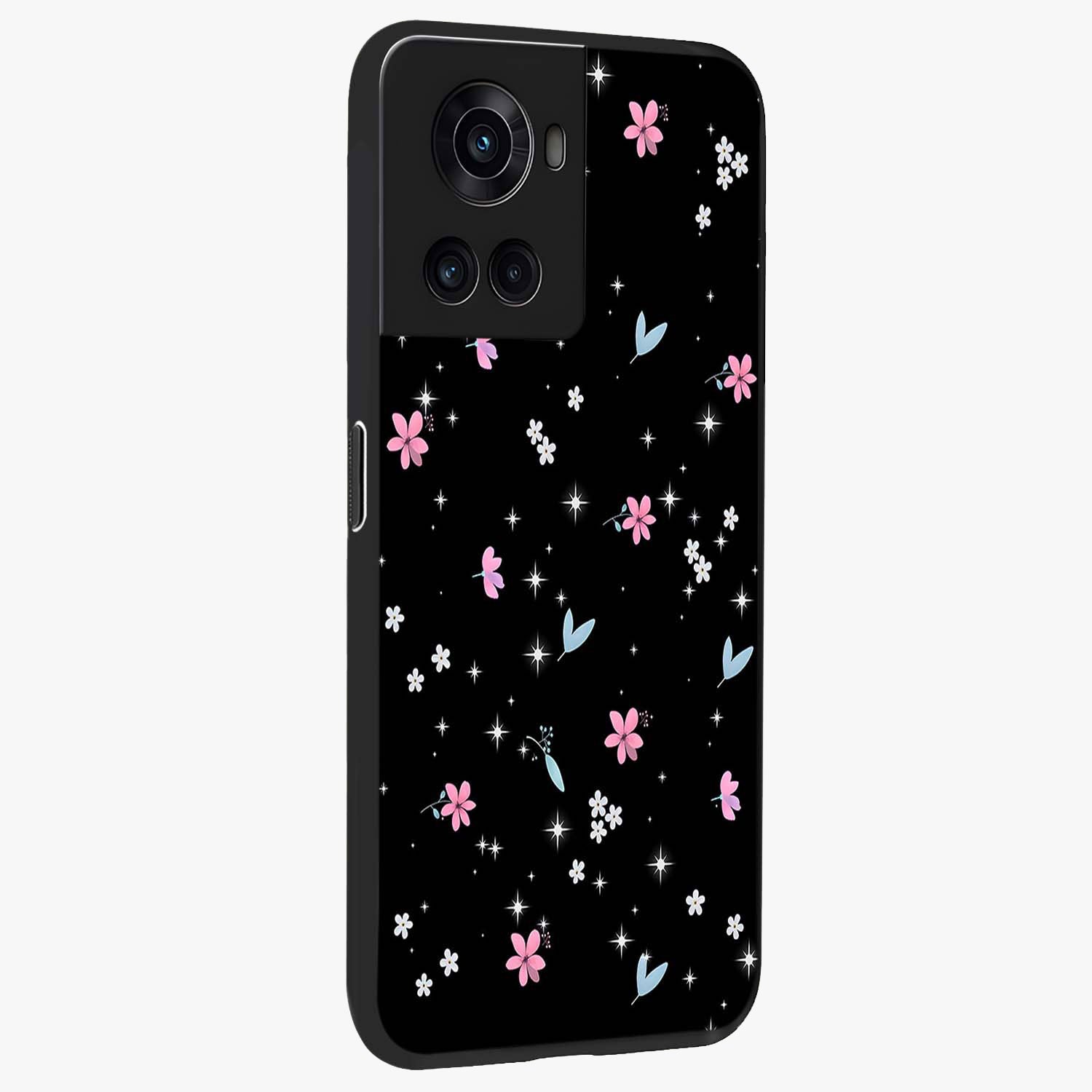 Black Aesthetic Wallpapers Glass Case for 1+10R side perspective highlighting sleek edges and premium dark design