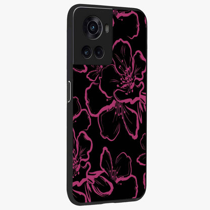 Black Violet Sketch Garden Glass Case for 1+10R side perspective highlighting elegant sketch detailing and premium finish