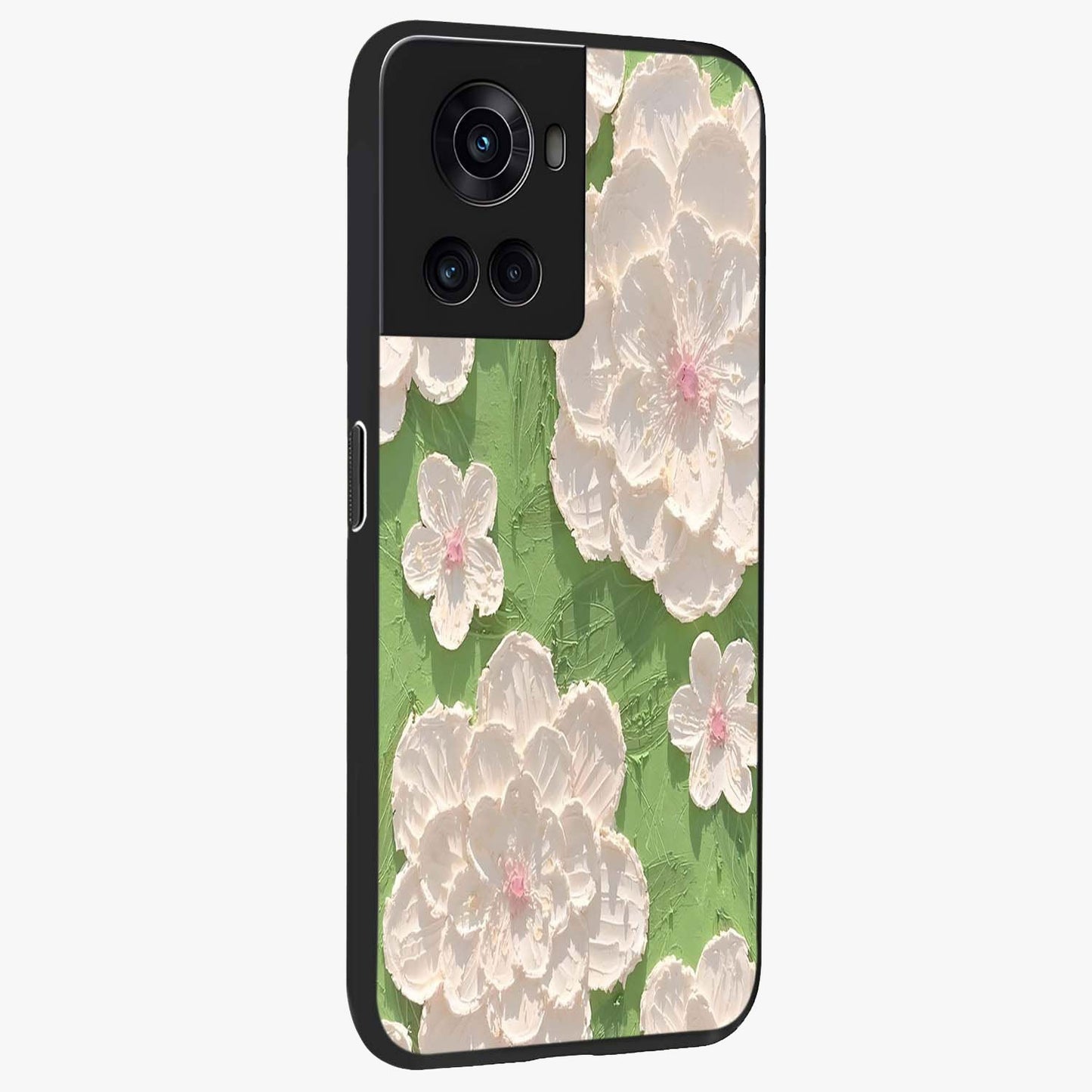 Blossom Meadow Dreams Glass Case for 1+10R side perspective highlighting serene floral design and smooth edges