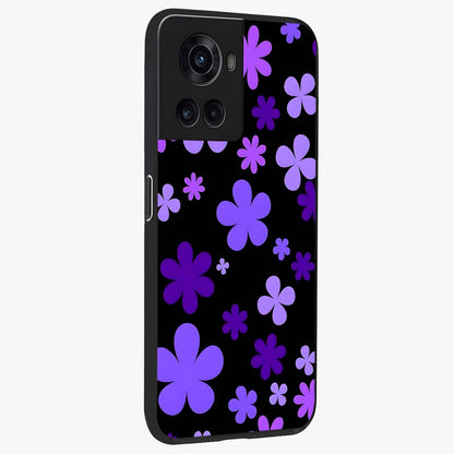 Blue Retro Pop Flowers Glass Case for 1+10R side perspective highlighting colorful vintage floral detailing