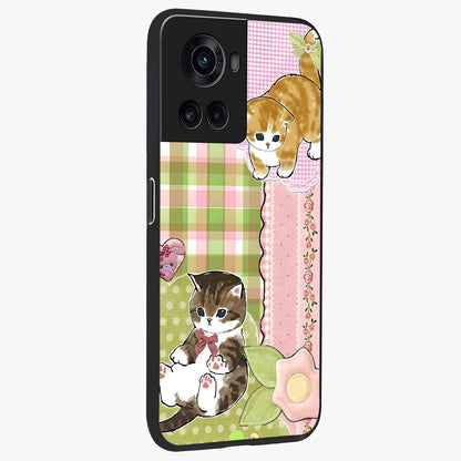 Cats Sweet Button Glass Case for 1+10R side perspective highlighting playful details and sleek premium build
