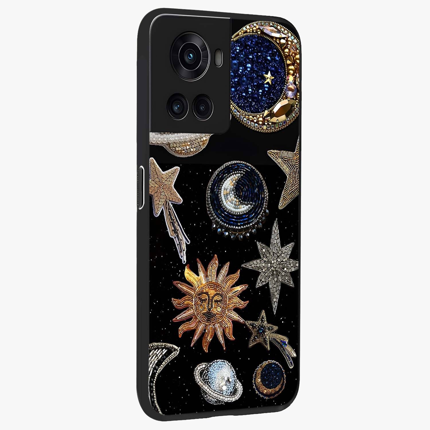 Celestial Gem Constellations Glass Case for 1+10R side perspective highlighting intricate star patterns and premium build