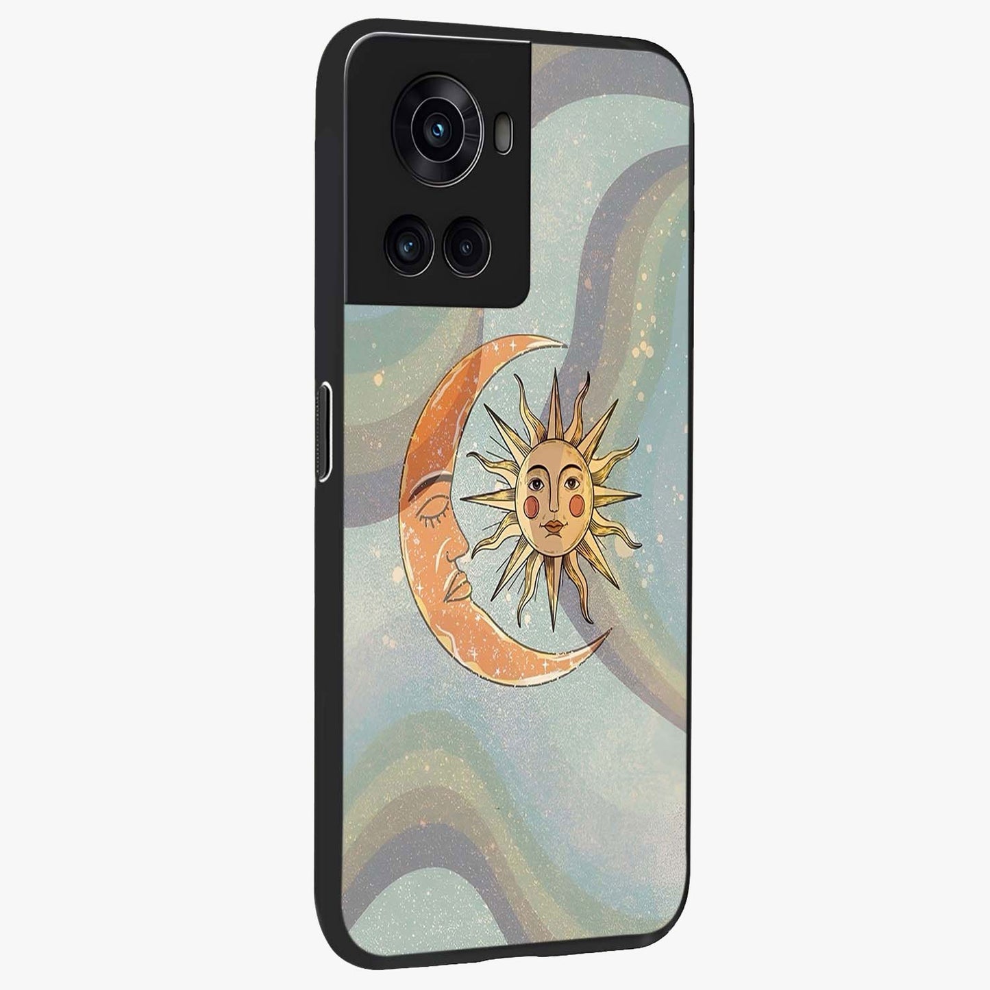 Celestial Harmony Vibes Glass Case for 1+10R side perspective highlighting harmonious detailing and sleek edges