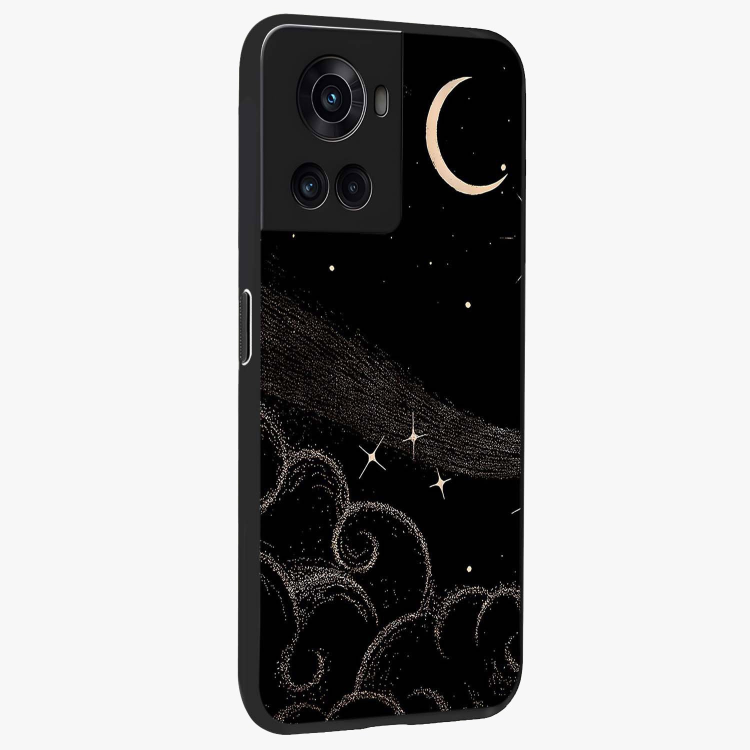 Celestial Midnight Veil Glass Case for 1+10R side perspective highlighting rich night tones and sleek premium edges