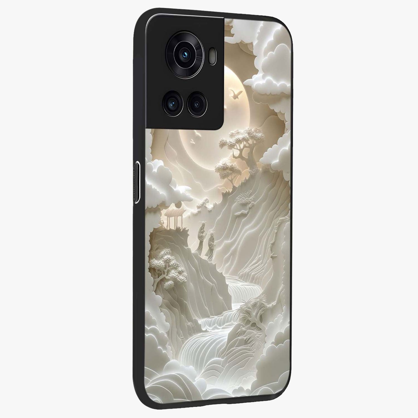 Celestial Origami Glass Case for 1+10R side perspective highlighting sharp detailing and smooth premium build
