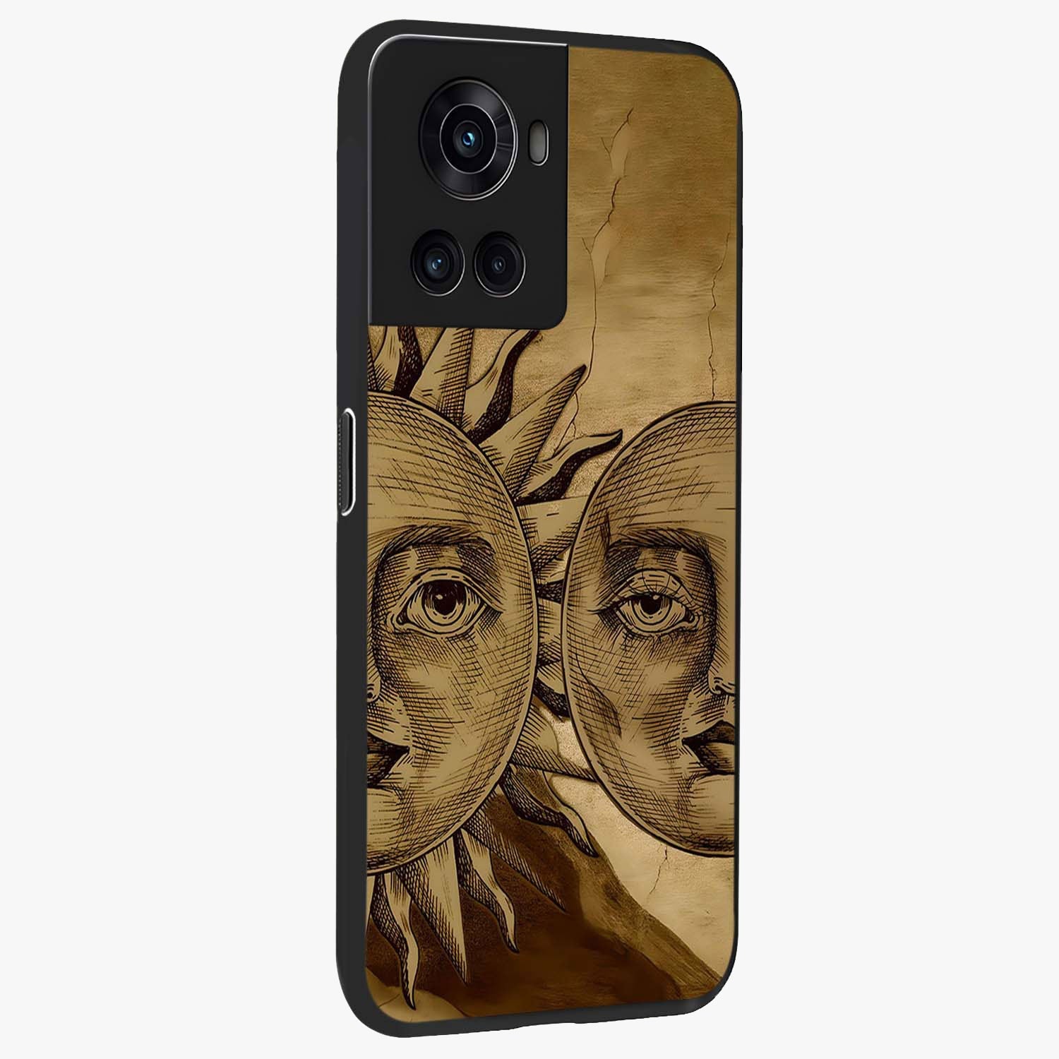 Celestial Relic Glow Glass Case for 1+10R side perspective highlighting intricate celestial textures and sleek build